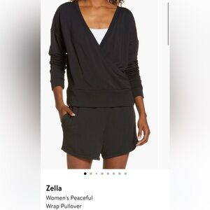 Zella Women’s Black Peaceful Wrap Pullover Long Sleeve Small
